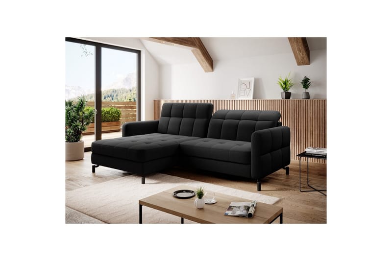 Seksjon Eltap Lorelle 225x160x105 cm - Inari 100, Svart, Venstre - Møbler - Sofaer - Sovesofaer - Sovesofa divan