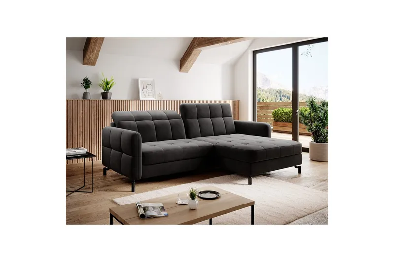 Seksjon Eltap Lorelle 225x160x105 cm - Kronos 07, Svart, Høyre - Møbler - Sofaer - Sovesofaer - Sovesofa divan
