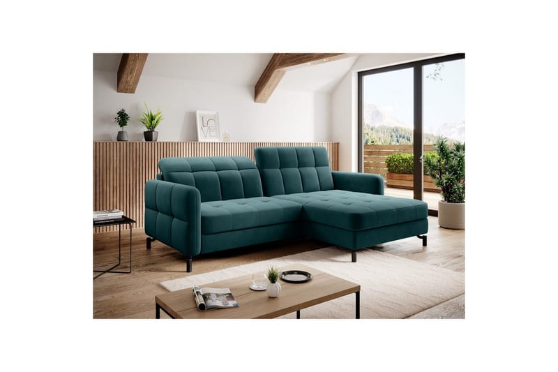 Seksjon Eltap Lorelle 225x160x105 cm - Mat Velvet 75, Grønn, Høyre - Møbler - Sofaer - Sovesofaer - Sovesofa divan