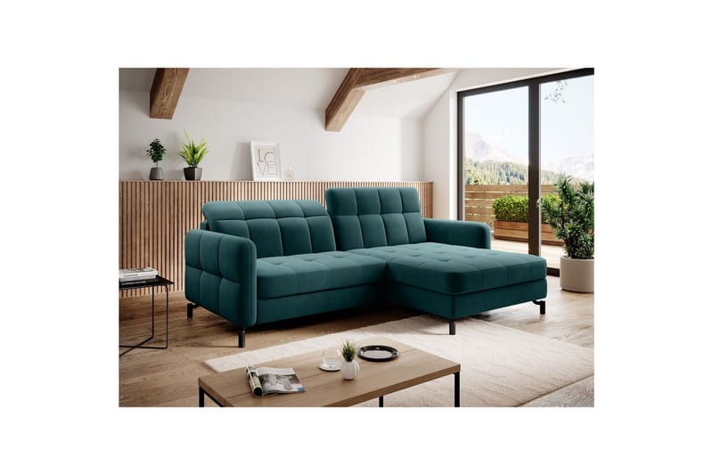 Seksjon Eltap Lorelle 225x160x105 cm - Mat Velvet 75, Grønn, Høyre - Møbler - Sofaer - Sovesofaer - Sovesofa divan