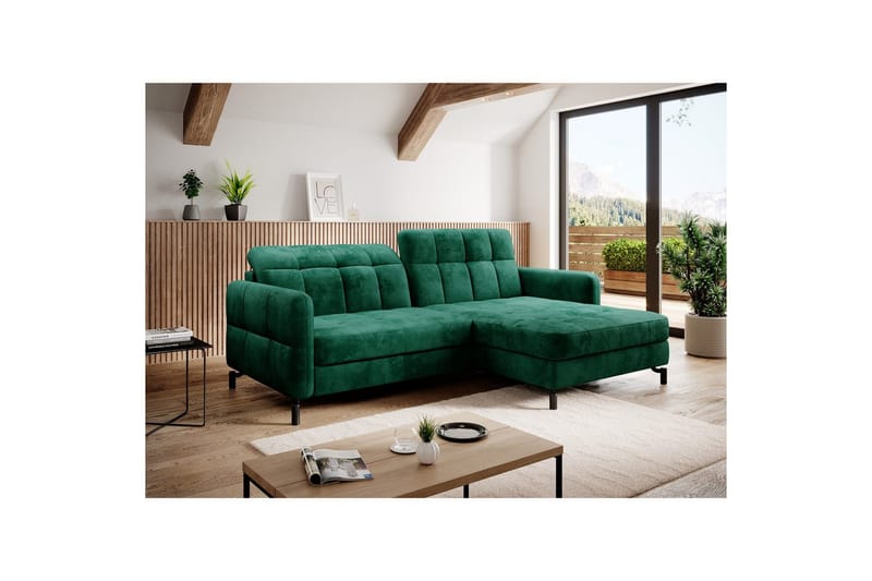 Seksjon Eltap Lorelle 225x160x105 cm - Monolith 37, Grønn, Høyre - Møbler - Sofaer - Sovesofaer - Sovesofa divan