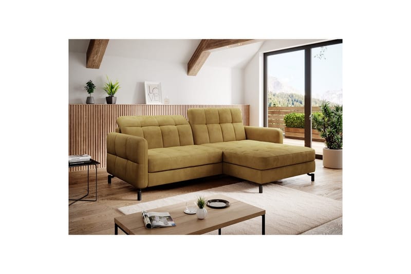 Seksjon Eltap Lorelle 225x160x105 cm - Monolith 48, Gul, Høyre - Møbler - Sofaer - Sovesofaer - Sovesofa divan