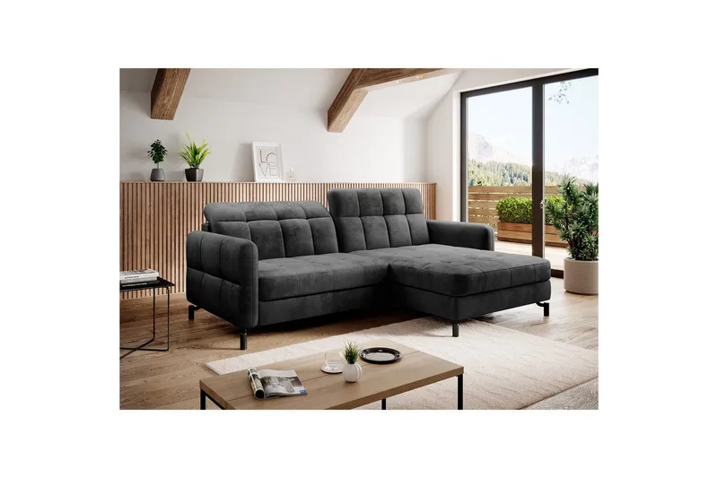 Seksjon Eltap Lorelle 225x160x105 cm - Monolith 97, Mørk Grå, Høyre - Møbler - Sofaer - Sovesofaer - Sovesofa divan