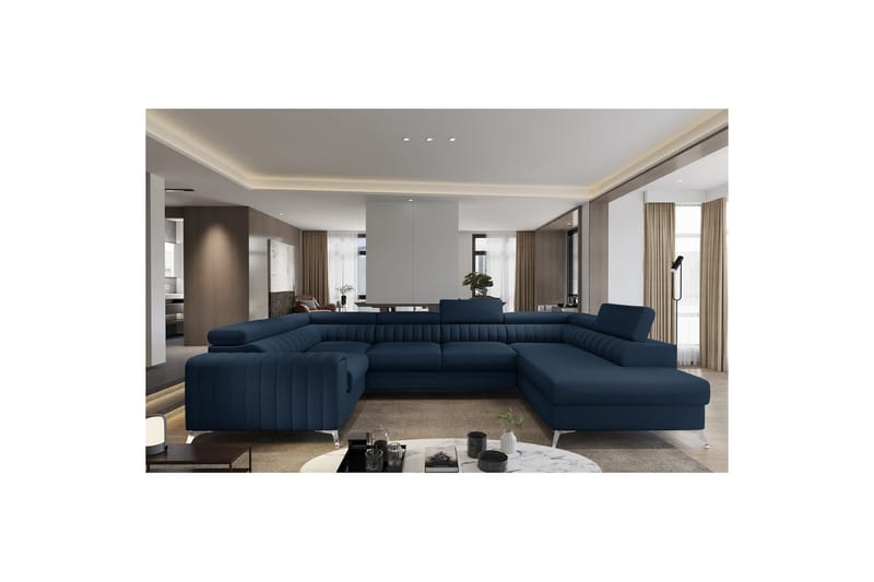 Seksjon Eltap Louis 347x202x92 cm - Flores 40, Blå, Høyre - Møbler - Sofaer - Sovesofaer - Hjørnesovesofa