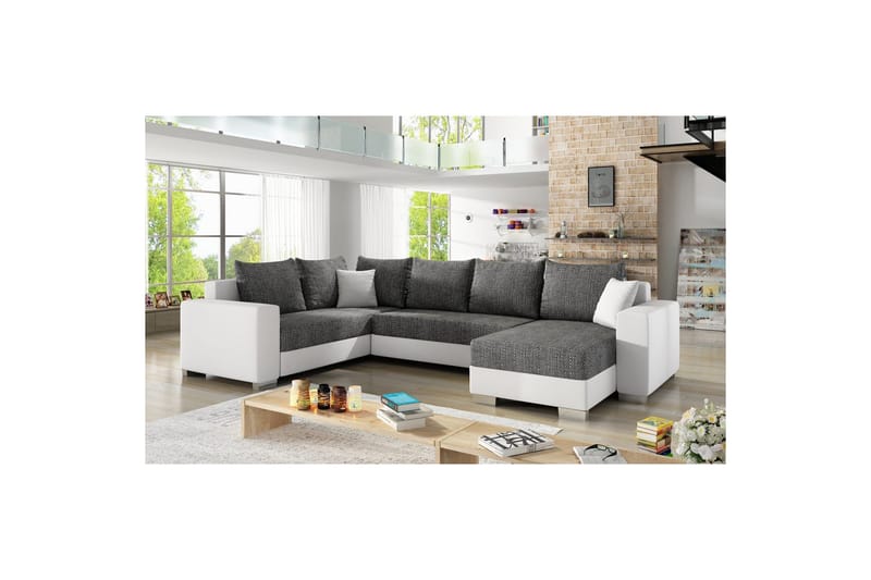 Seksjon Eltap Marco 312x210x92 cm - Berlin 02, Myk 17, Svart, Hvit, Høyre - Møbler - Sofaer - Sovesofaer - Hjørnesovesofa