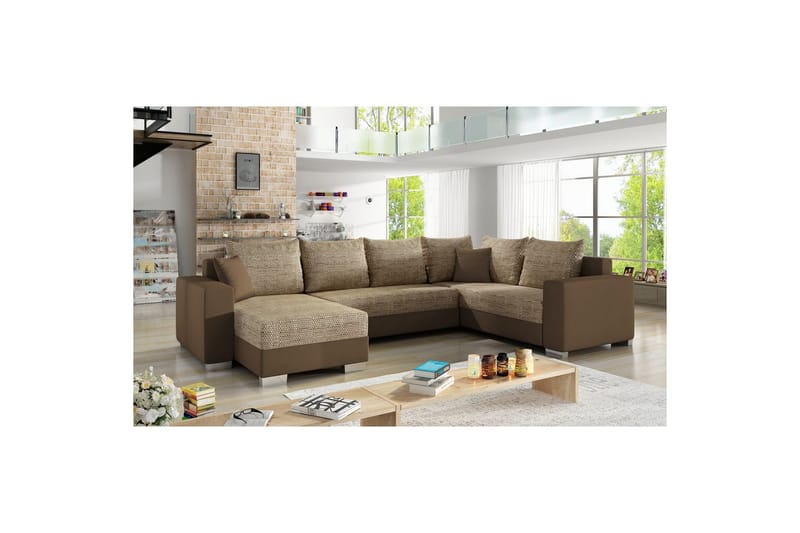 Seksjon Eltap Marco 312x210x92 cm - Berlin 03, Myk 15, Beige, Brun, Venstre - Møbler - Sofaer - Sovesofaer - Hjørnesovesofa