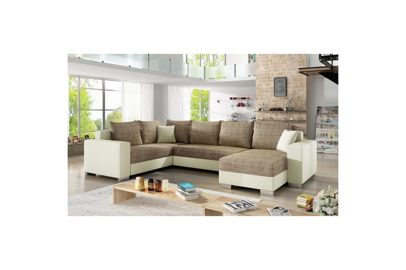 Seksjon Eltap Marco 312x210x92 cm - Berlin 03, Myk 33, Beige, Høyre - Møbler - Sofaer - Sovesofaer - Hjørnesovesofa