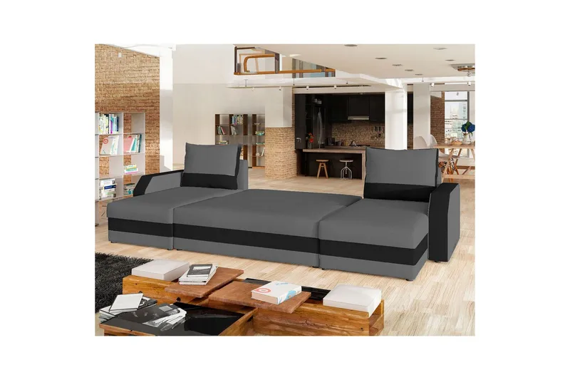 Seksjon Eltap Marion 312x143x88 cm - Alova 36, Alova 04, Grå, Svart - Møbler - Sofaer - Sovesofaer - U sovesofa
