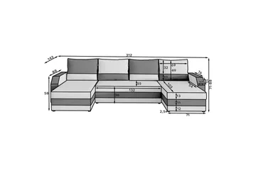 Seksjon Eltap Marion 312x143x88 cm - Alova 36, Alova 04, Grå, Svart - Møbler - Sofaer - Sovesofaer - U sovesofa
