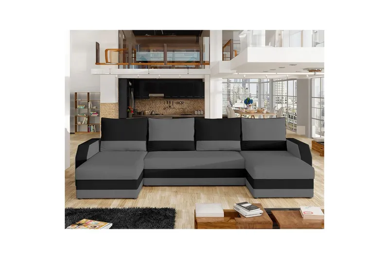 Seksjon Eltap Marion 312x143x88 cm - Alova 36, Alova 04, Grå, Svart - Møbler - Sofaer - Sovesofaer - U sovesofa