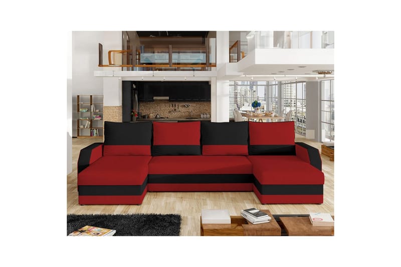 Seksjon Eltap Marion 312x143x88 cm - Alova 46, Alova 04, Rød, Svart - Møbler - Sofaer - Sovesofaer - U sovesofa