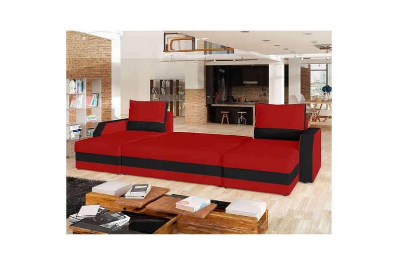 Seksjon Eltap Marion 312x143x88 cm - Alova 46, Alova 04, Rød, Svart - Møbler - Sofaer - Sovesofaer - U sovesofa