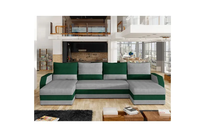 Seksjon Eltap Marion 312x143x88 cm - Paros 05, Kronos 19, Lys grå, Mørk grønn - Møbler - Sofaer - Sovesofaer - U sovesofa