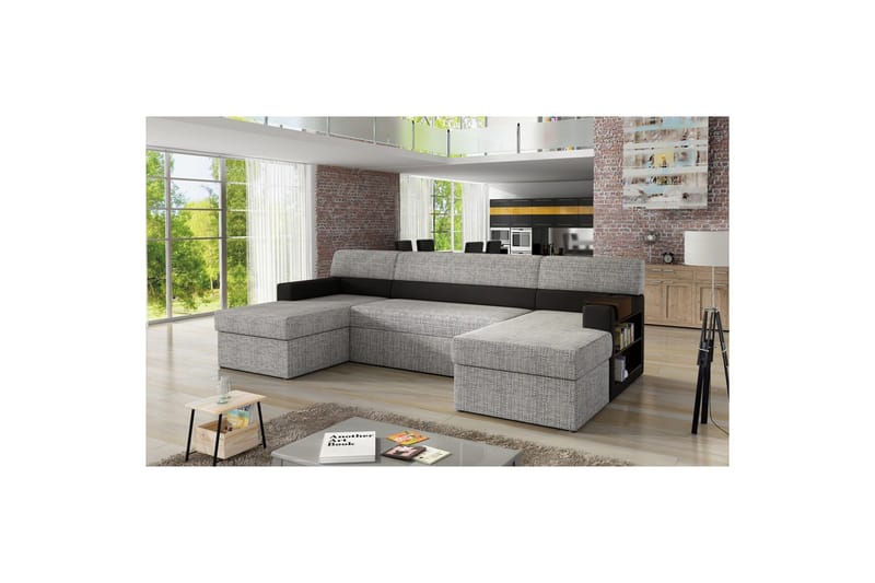 Seksjon Eltap Markos 310x159x90 cm - Berlin 01, Soft 11, Grå, Svart, Høyre - Møbler - Sofaer - Sovesofaer - U sovesofa