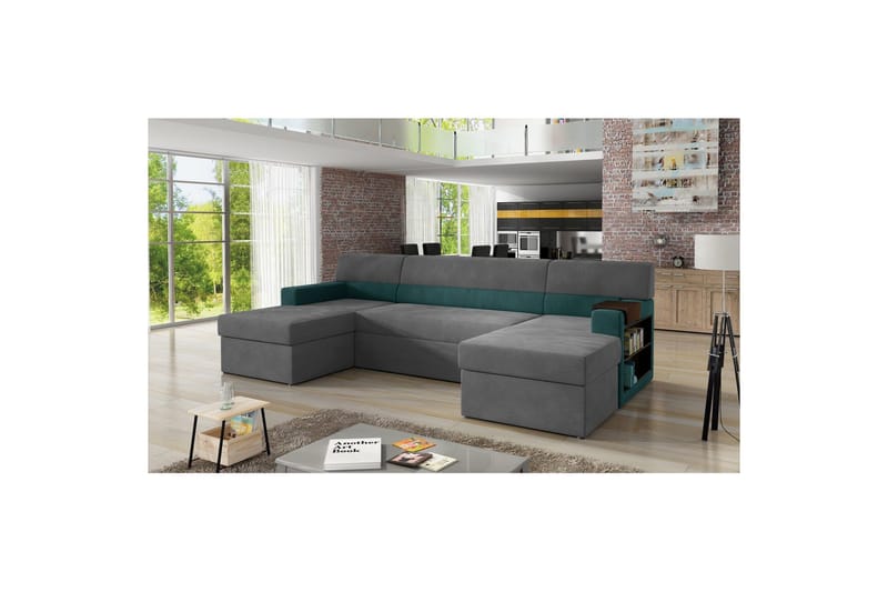Seksjon Eltap Markos 310x159x90 cm - Mat Velvet 85, Mat Velvet 75, Grå, Grønn, Høyre - Møbler - Sofaer - Sovesofaer - Sovesofa divan