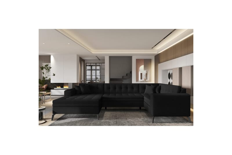 Seksjon Eltap Montez 340x180x93 cm - Flores 10, Svart, Venstre - Møbler - Sofaer - Sovesofaer - Hjørnesovesofa
