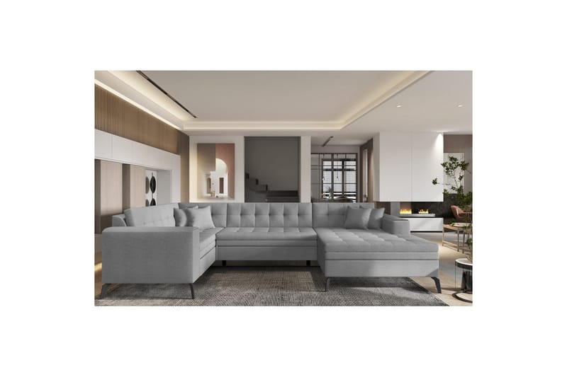 Seksjon Eltap Montez 340x180x93 cm - Flores 4, Lys Grå, Høyre - Møbler - Sofaer - Sovesofaer - Hjørnesovesofa