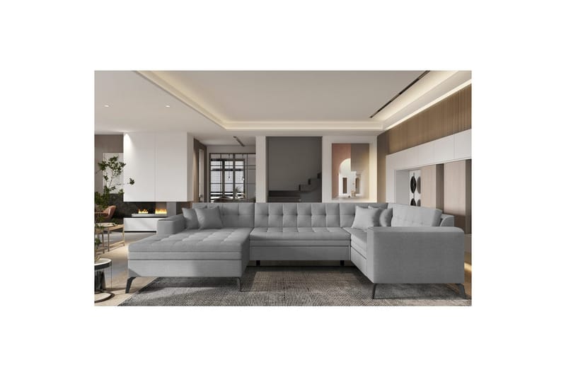 Seksjon Eltap Montez 340x180x93 cm, Flores 4, Lys Grå, Venstre
