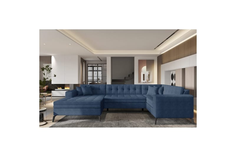 Seksjon Eltap Montez 340x180x93 cm - Gojo 40, Blå, Venstre - Møbler - Sofaer - Sovesofaer - Hjørnesovesofa
