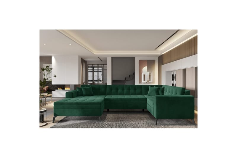 Seksjon Eltap Montez 340x180x93 cm - Loco 35, Mørkegrønn, Venstre - Møbler - Sofaer - Sovesofaer - Hjørnesovesofa