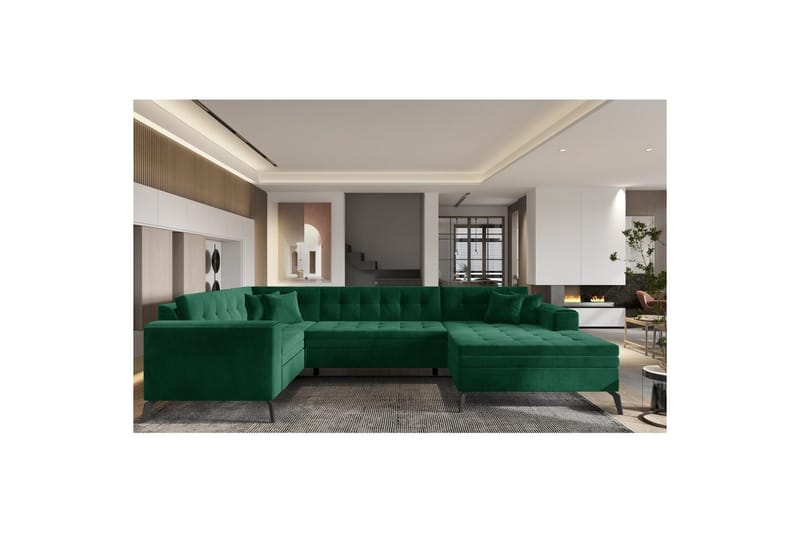 Seksjon Eltap Montez 340x180x93 cm - Lukso 35, Mørkegrønn, Høyre - Møbler - Sofaer - Sovesofaer - Hjørnesovesofa
