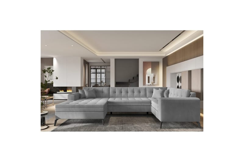 Seksjon Eltap Montez 340x180x93 cm - Nube 3, Lys Grå, Venstre - Møbler - Sofaer - Sovesofaer - Hjørnesovesofa