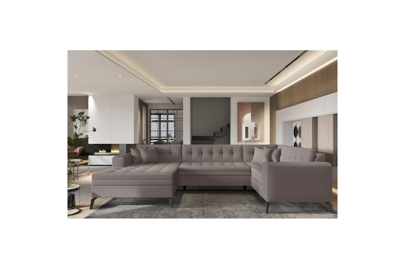 Seksjon Eltap Montez 340x180x93 cm - Savoi 7, Beige, Venstre - Møbler - Sofaer - Sovesofaer - Hjørnesovesofa