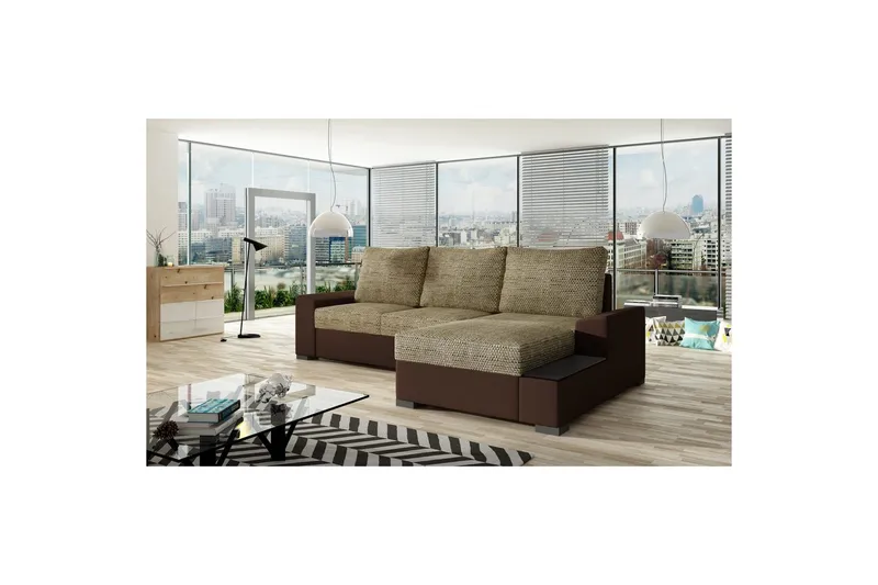 Seksjon Eltap Negro 245x165x90 cm, Berlin 03, Myk 66, Beige, Mørk Brun, Høyre