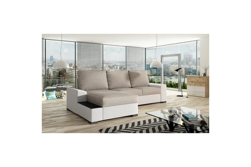 Seksjon Eltap Negro 245x165x90 cm - Dora 21, Soft 17, Beige, Hvit, Venstre - Møbler - Sofaer - Sovesofaer - Sovesofa divan