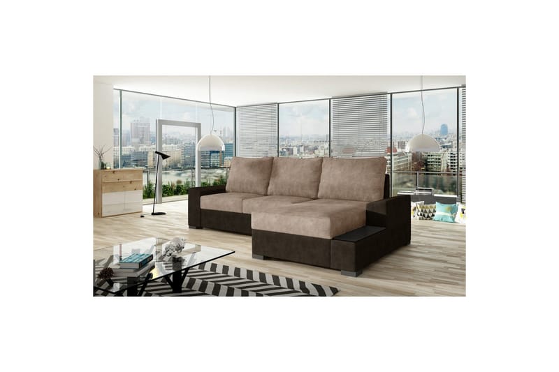 Seksjon Eltap Negro 245x165x90 cm - Dora 28, Dora 21, Mørk brun, Beige, Høyre - Møbler - Sofaer - Sovesofaer - Sovesofa divan