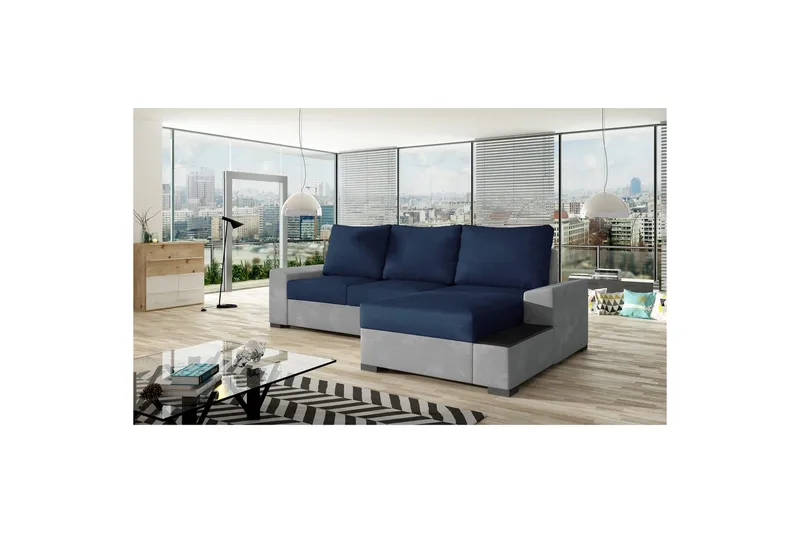 Seksjon Eltap Negro 245x165x90 cm, Kronos 09, Paros 05, Mørk blå, Lys grå, Høyre