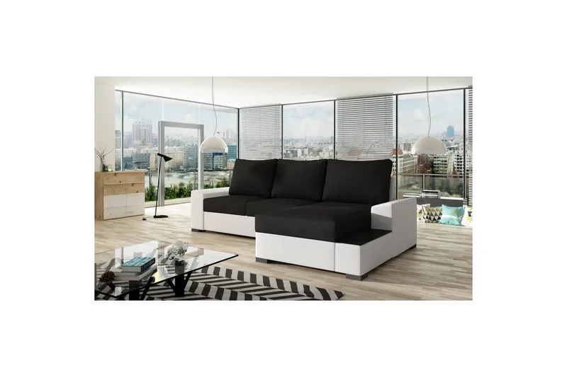 Seksjon Eltap Negro 245x165x90 cm, Sawana 14, Soft 17, Svart, Hvit, Høyre
