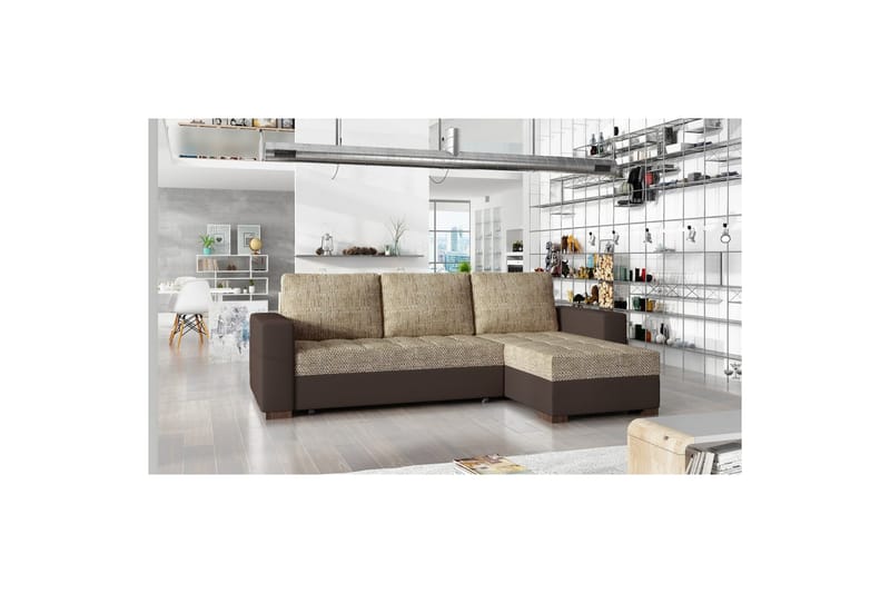 Seksjon Eltap Newark 237x150x90 cm - Berlin 03, Soft 66, Beige, Mørkebrun - Møbler - Sofaer - Sovesofaer - Sovesofa divan