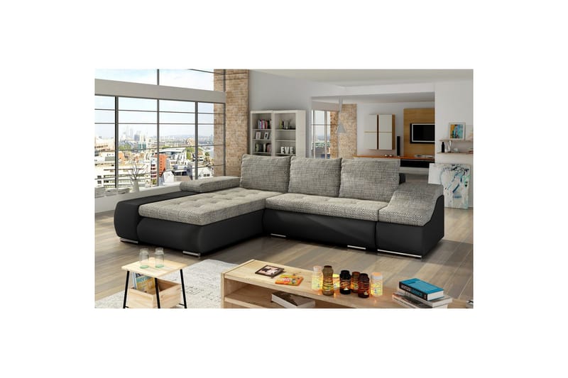 Seksjon Eltap Ontario 295x200x82 cm - Berlin 01, Soft 11, Grå, Svart, Venstre - Møbler - Sofaer - Sovesofaer - Sovesofa divan