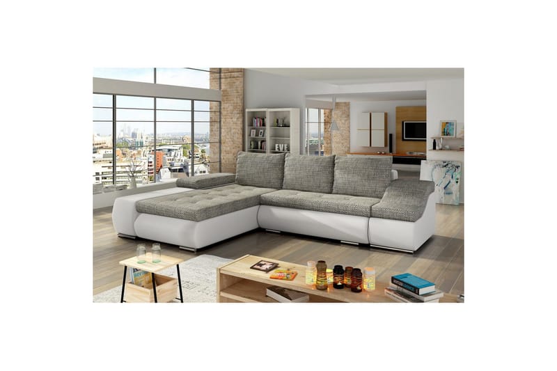 Seksjon Eltap Ontario 295x200x82 cm - Berlin 01, Soft 17, Grå, Hvit, Venstre - Møbler - Sofaer - Sovesofaer - Sovesofa divan