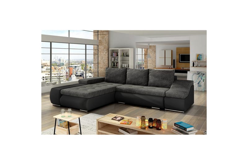 Seksjon Eltap Ontario 295x200x82 cm - Berlin 02, Soft 11, Svart, Venstre - Møbler - Sofaer - Sovesofaer - Sovesofa divan