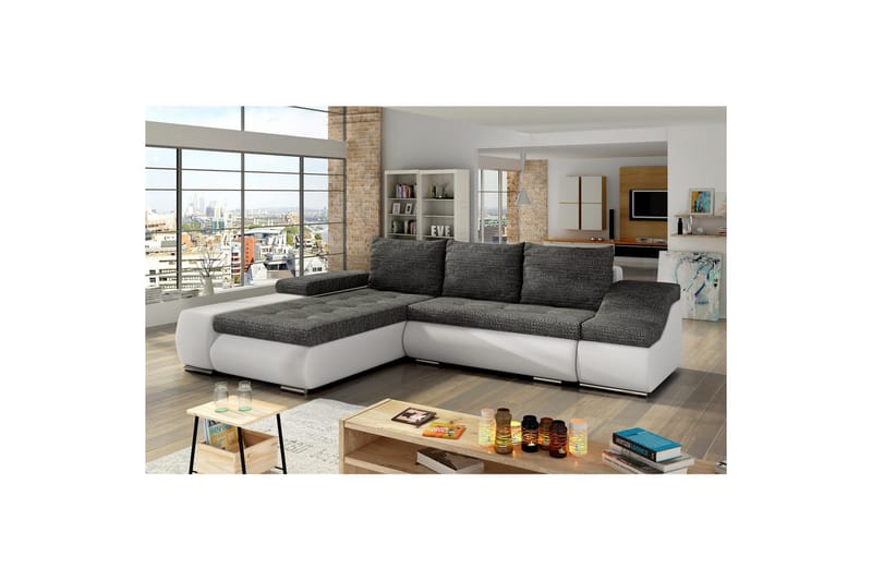 Seksjon Eltap Ontario 295x200x82 cm - Berlin 02, Soft 17, Svart, Hvit, Venstre - Møbler - Sofaer - Sovesofaer - Sovesofa divan