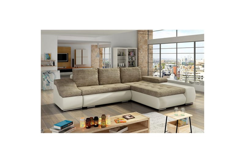 Seksjon Eltap Ontario 295x200x82 cm - Berlin 03, Soft 33, Beige, Høyre - Møbler - Sofaer - Sovesofaer - Sovesofa divan