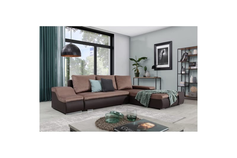 Seksjon Eltap Ontario 295x200x82 cm, Monolith 09, Soft 66, Mørk Beige, Mørk Brun, Høyre