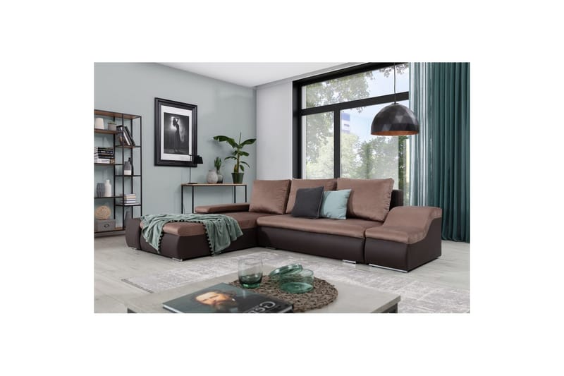 Seksjon Eltap Ontario 295x200x82 cm - Monolith 09, Soft 66, Mørk Beige, Mørk Brun, Venstre - Møbler - Sofaer - Sovesofaer - Sovesofa divan
