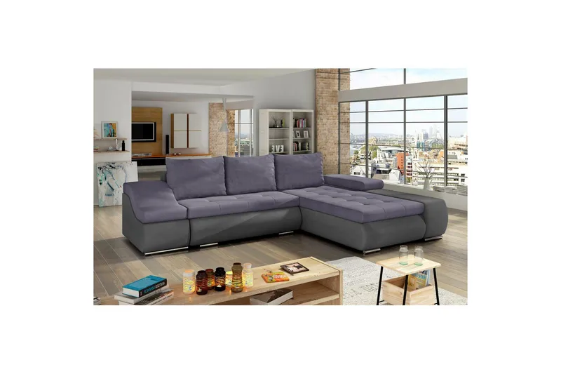 Seksjon Eltap Ontario 295x200x82 cm - Soro 65, Soro 93, Lilla, Grå, Høyre - Møbler - Sofaer - Sovesofaer - Sovesofa divan