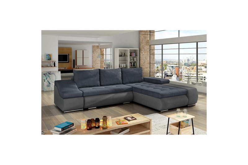 Seksjon Eltap Ontario 295x200x82 cm - Soro 76, Soro 93, Blå, Grå, Høyre - Møbler - Sofaer - Sovesofaer - Sovesofa divan