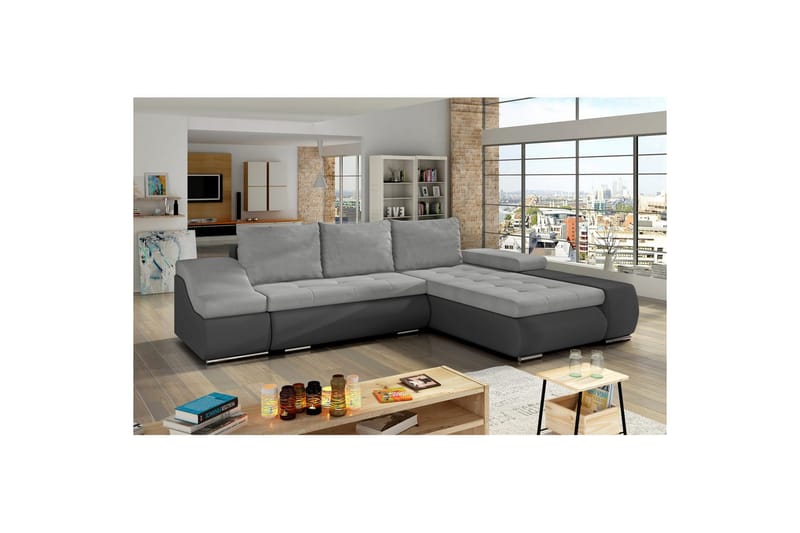 Seksjon Eltap Ontario 295x200x82 cm - Soro 83, Soft 29, Hvit, Grå, Høyre - Møbler - Sofaer - Sovesofaer - Sovesofa divan