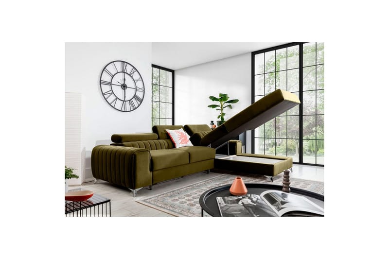 Seksjonssofa Eltap Grayson 278x205x92 cm - Nube 33, Grønn, Høyre - Møbler - Sofaer - Sovesofaer - Sovesofa divan