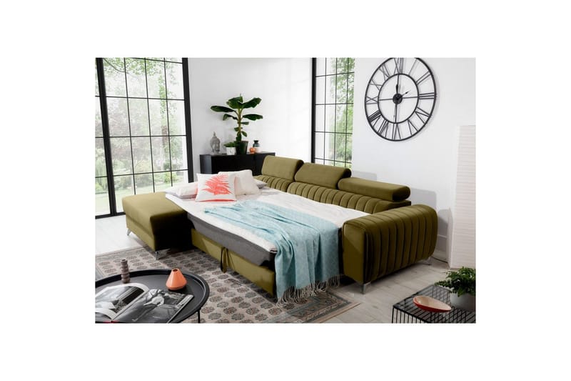 Seksjonssofa Eltap Grayson 278x205x92 cm - Nube 33, Grønn, Venstre - Møbler - Sofaer - Sovesofaer - Sovesofa divan