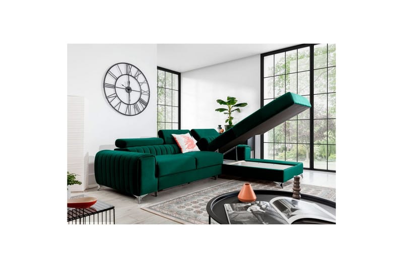 Seksjonssofa Eltap Grayson 278x205x92 cm - Nube 35, Grønn, Høyre - Møbler - Sofaer - Sovesofaer - Sovesofa divan
