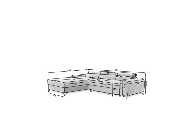 Seksjonssofa Eltap Grayson 278x205x92 cm - Sola 4, Venstre - Møbler - Sofaer - Sovesofaer - Sovesofa divan
