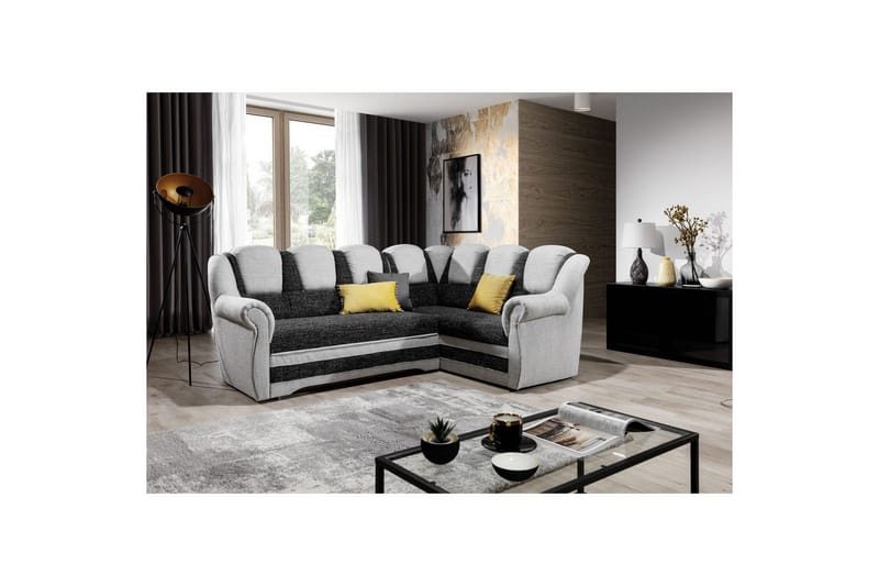 Seksjonssofa Eltap Lord II 243x195x112 cm - Berlin 02, Berlin 10, Sort, Grå, Høyre - Møbler - Sofaer - Sovesofaer - Hjørnesovesofa
