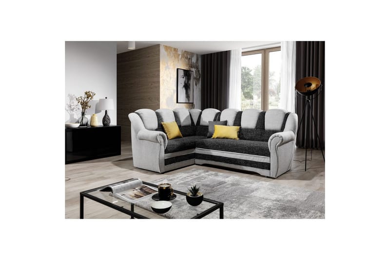 Seksjonssofa Eltap Lord II 243x195x112 cm - Berlin 02, Berlin 10, Sort, Grå, Venstre - Møbler - Sofaer - Sovesofaer - Hjørnesovesofa