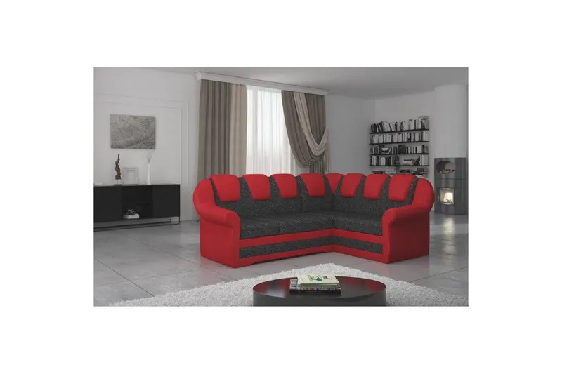 Seksjonssofa Eltap Lord II 243x195x112 cm, Berlin 02, Myk 10, Sort, Rød, Høyre